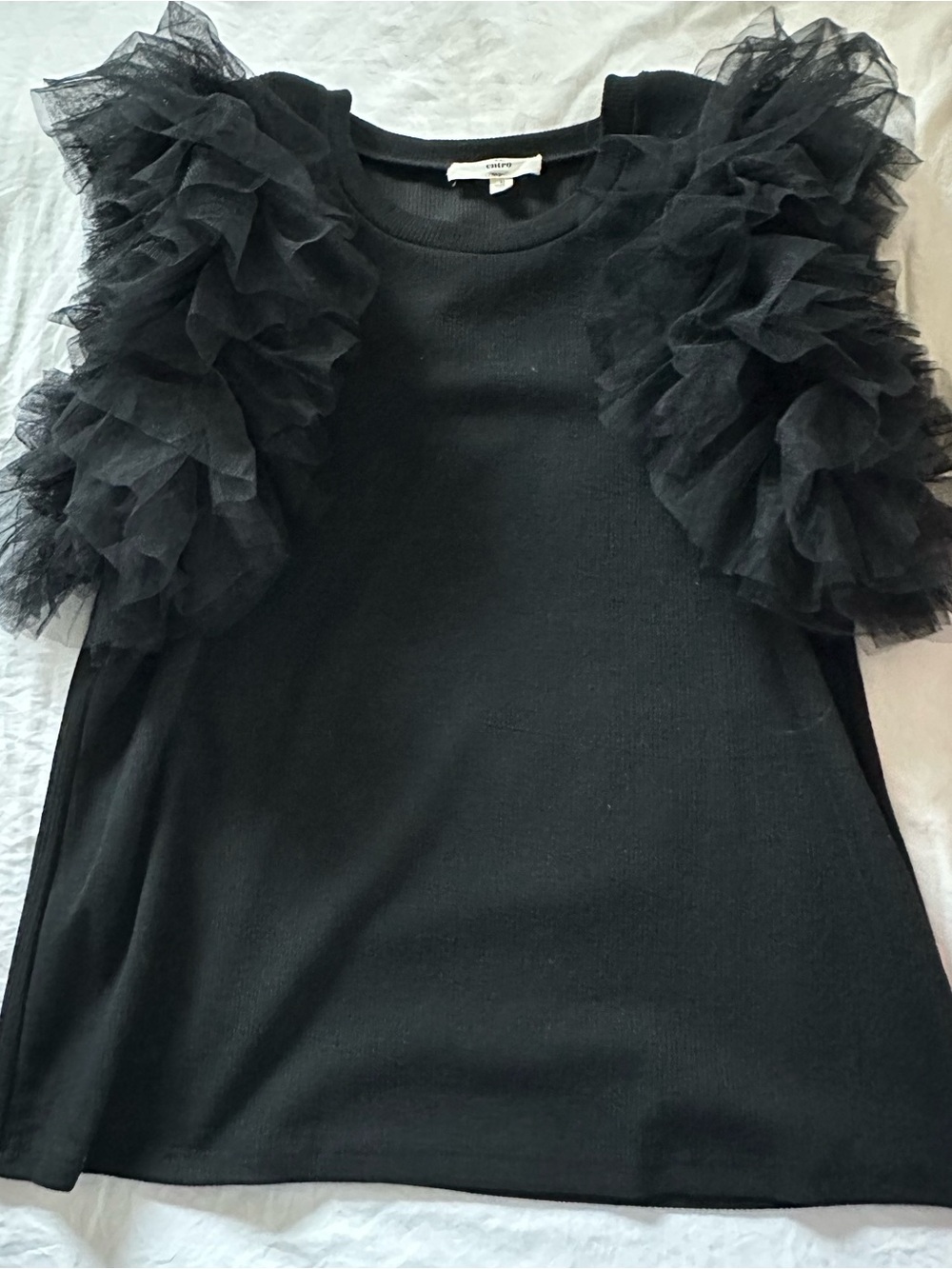 Intro Black Ruffle Sleeve Women's Top